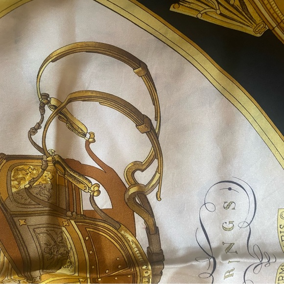 Hermes of Paris-Black and Gold Silk Scarf - Picture 4 of 8